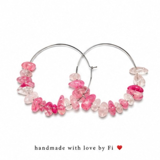 Pink gemstone chip hoop earrings handmade by Fi