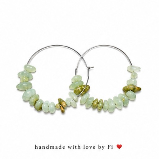 Pale green gemstone chip hoop earrings handmade by Fi