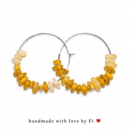 Gold gemstone chip hoop earrings handmade by Fi