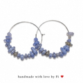 Handmade blue lace agate chip hoop earrings in periwinkle and lavender blue