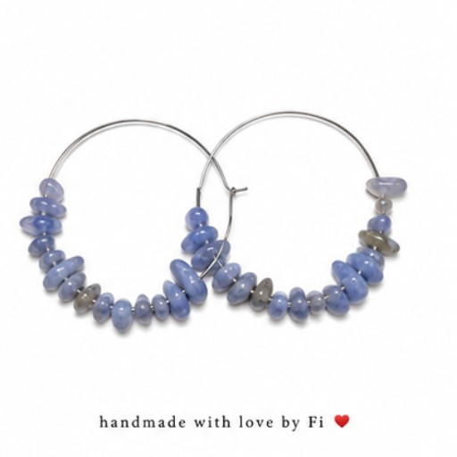 Handmade blue lace agate chip hoop earrings in periwinkle and lavender blue
