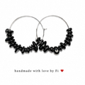 Black gemstone chip hoop earrings handmade by Fi