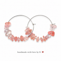Handmade cherry quartz chip hoop earrings in blush pink