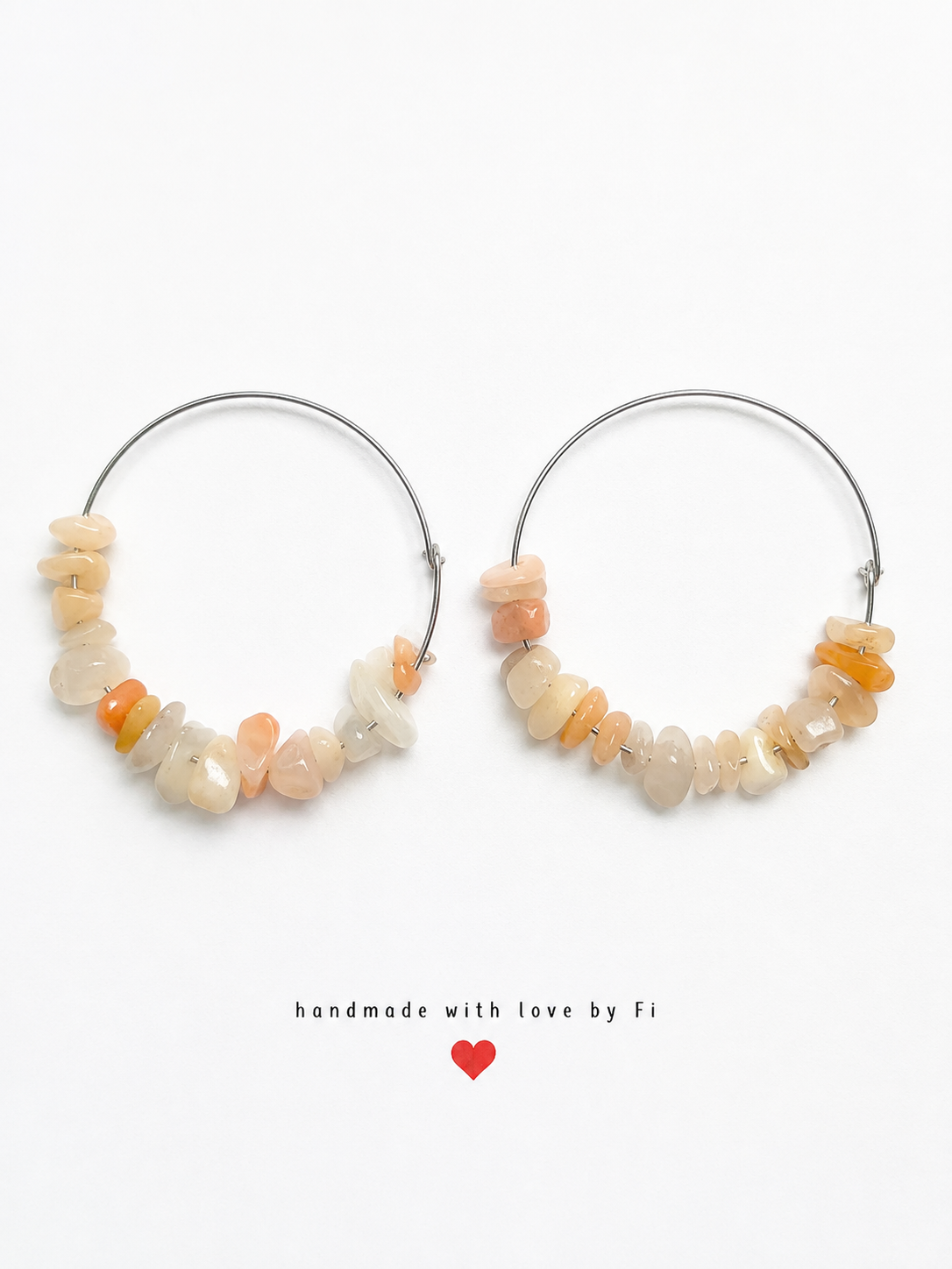 Peach gemstone chip hoop earrings handmade by Fi