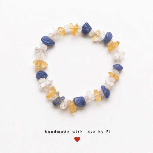 Blue gold and crystal gemstone chip stretch bracelet handmade by Fi