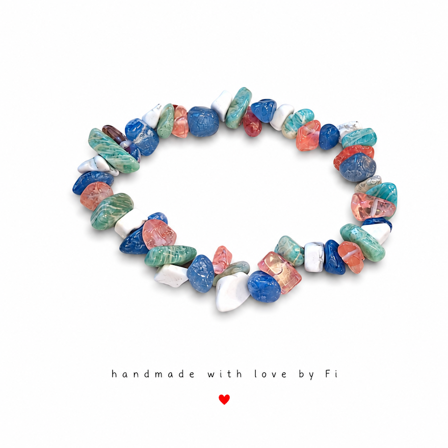 Multicolour gemstone chip bracelet handmade by Fi