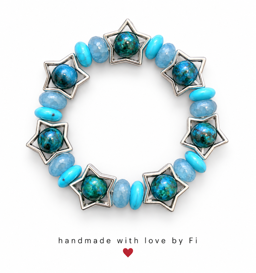 Teal Star Frame & Turquoise Rondelle Bracelet handmade by Fi