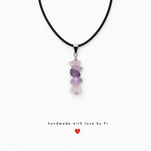 Amethyst chip pendant necklace on black leather cord handmade by Fi