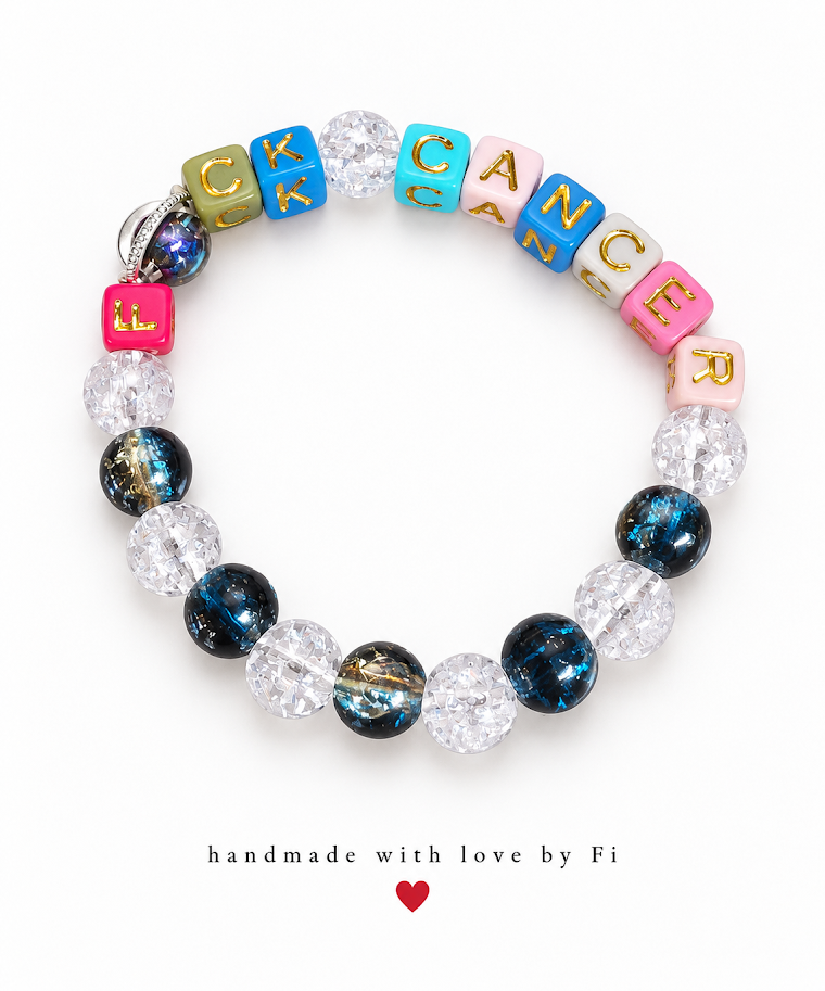 F*ck Cancer Multicolour Letter Bead & Galaxy Crystal Bracelet handmade by Fi