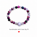Purple tiger eye and lavender agate bracelet with black onyx pink crackle lilac crystal bicones and silver daisy spacers handmade by Fi