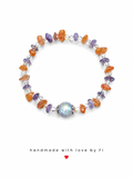 Carnelian and amethyst chip bracelet with iridescent druzy centrepiece handmade by Fi