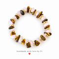 Tiger’s eye and rose quartz chip bracelet with rounded gold-tone spacers