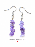 Purple lilac and violet chip-style drop earrings with silver-tone fishhook wires