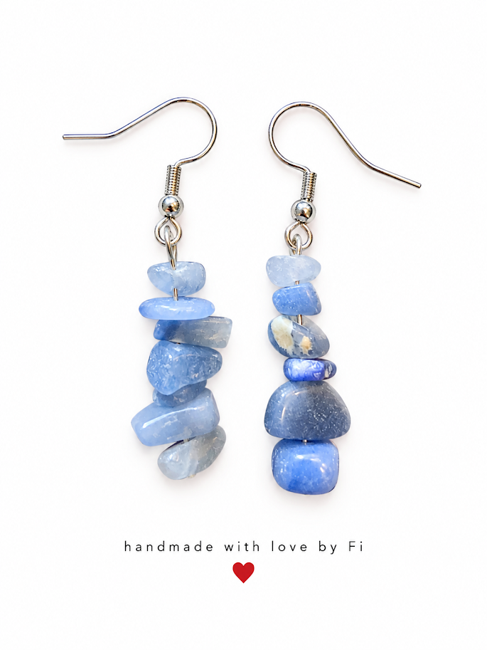 Blue and grey-blue chip-style drop earrings with silver-tone fishhook wires