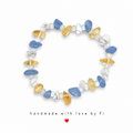 Blue white and gold gemstone chip stretch bracelet handmade by Fi