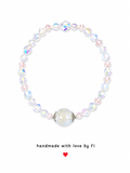 Moonstone and iridescent AB crystal bicone anklet with ornate silver bead caps handmade by Fi