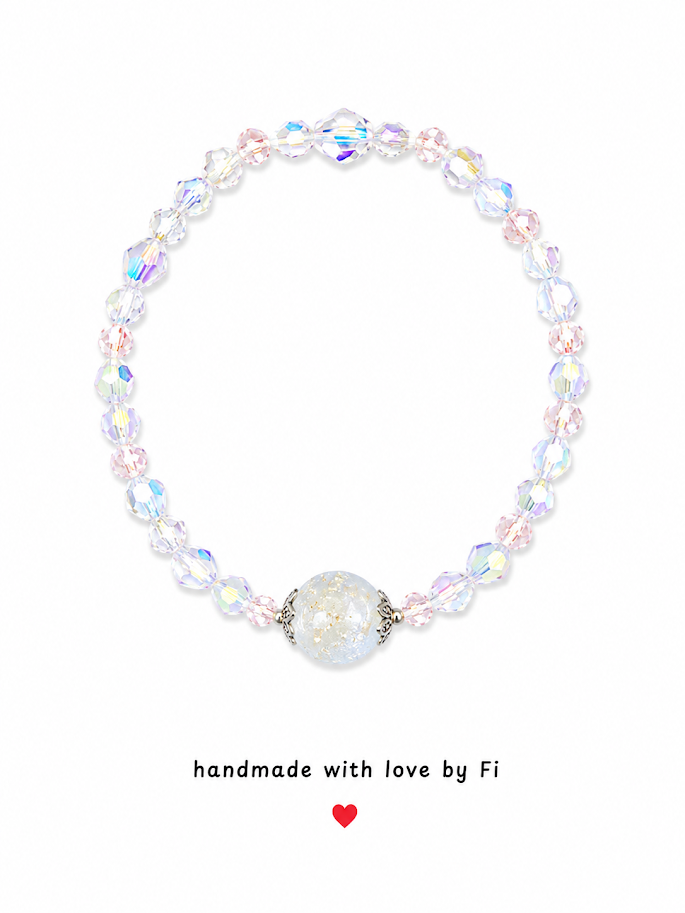 Moonstone and iridescent AB crystal bicone anklet with ornate silver bead caps handmade by Fi