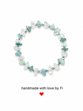 Green aventurine and clear quartz chip bracelet with teal metallic seed beads and silver ball spacers handmade by Fi