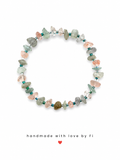 Green aventurine and strawberry quartz chip bracelet with teal seed beads handmade by Fi