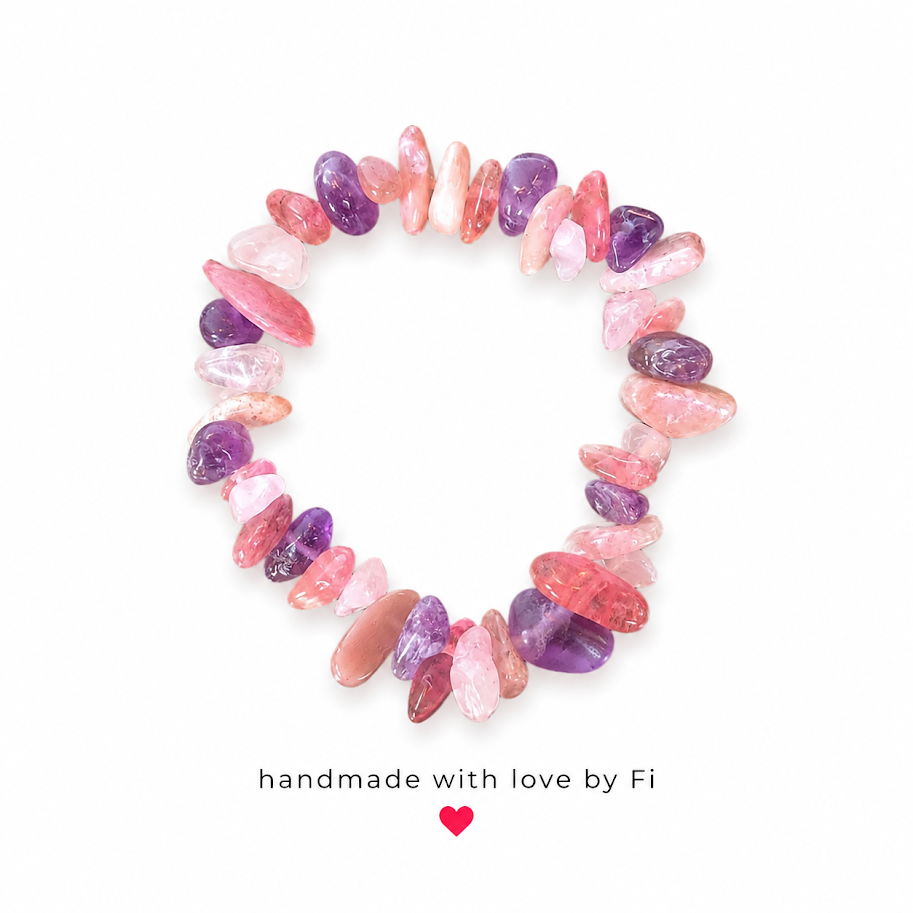 Rose quartz amethyst and pink opal chip stretch bracelet handmade by Fi