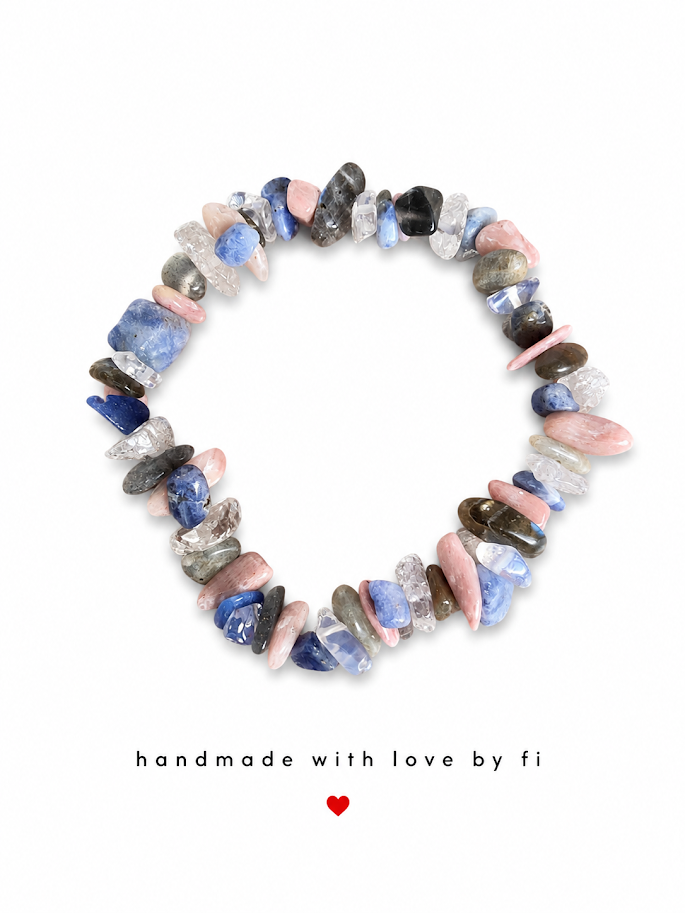 Sodalite pink opal and labradorite chip stretch bracelet handmade by Fi