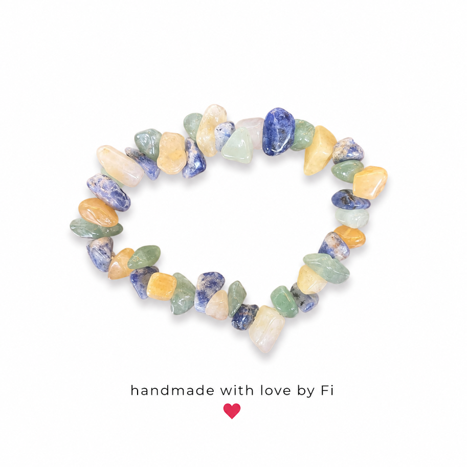 Sodalite yellow calcite and green aventurine chip stretch bracelet handmade by Fi