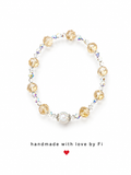 Champagne crystal and freshwater pearl stretch bracelet with silver filigree caps handmade by Fi