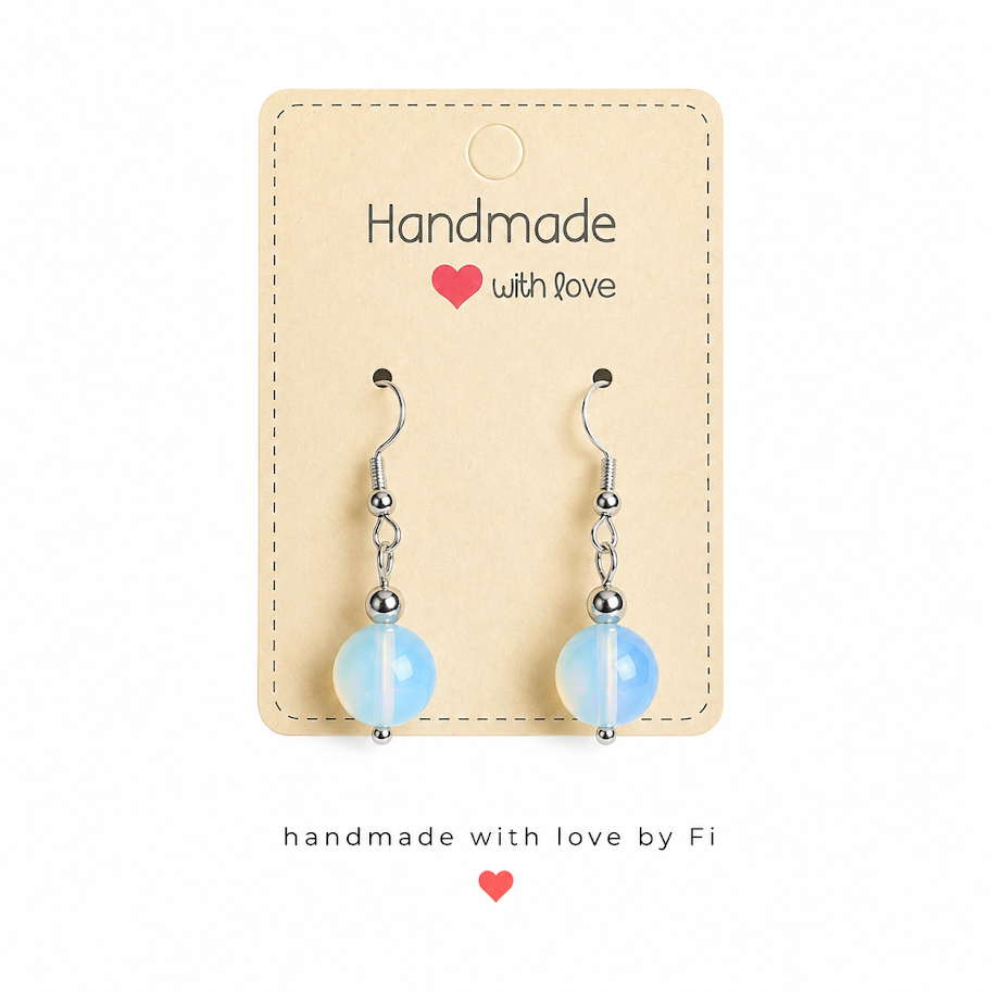 Opalite drop earrings on silver-tone hooks handmade by Fi