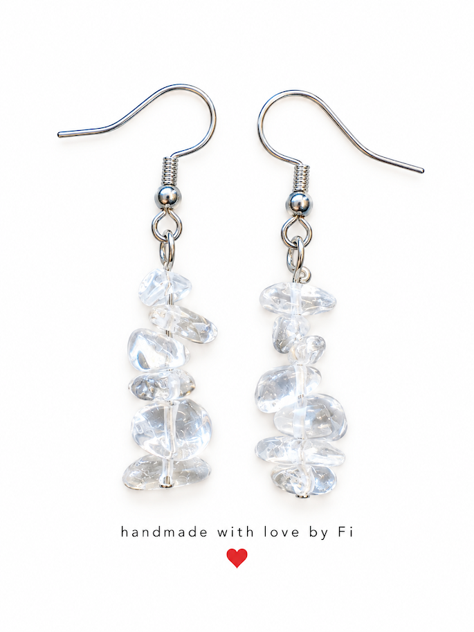 Clear and icy-white chip-style drop earrings with silver-tone fishhook wires