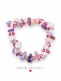 Handmade pink, purple and clear gemstone chip bracelet with colourful accent beads