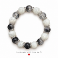 Black & White Marble Galaxy Bracelet with Silver Spacers handmade by Fi
