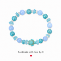 Turquoise and chalcedony bracelet with aquamarine chips, AB crystal bicones and antique gold sea turtle charm handmade by Fi