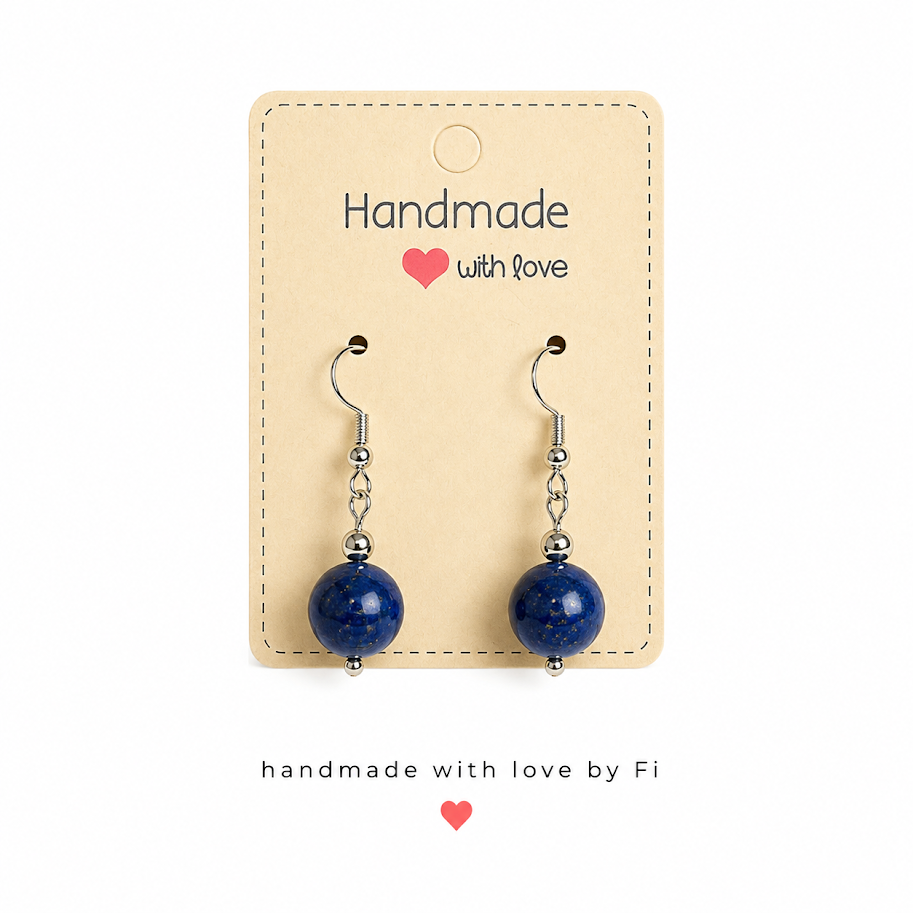 Lapis lazuli drop earrings on silver-tone hooks handmade by Fi