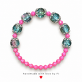Teal Galaxy & Hot Pink Crystal Bracelet with Silver Bead Caps handmade by Fi