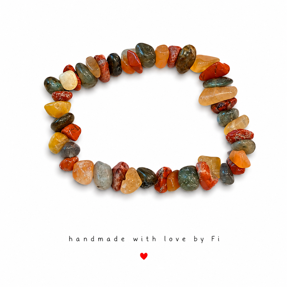 Earthy gemstone chip bracelet handmade by Fi
