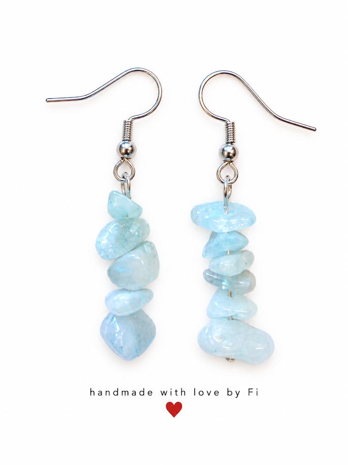 Pale aqua-blue chip-style drop earrings with silver-tone fishhook wires