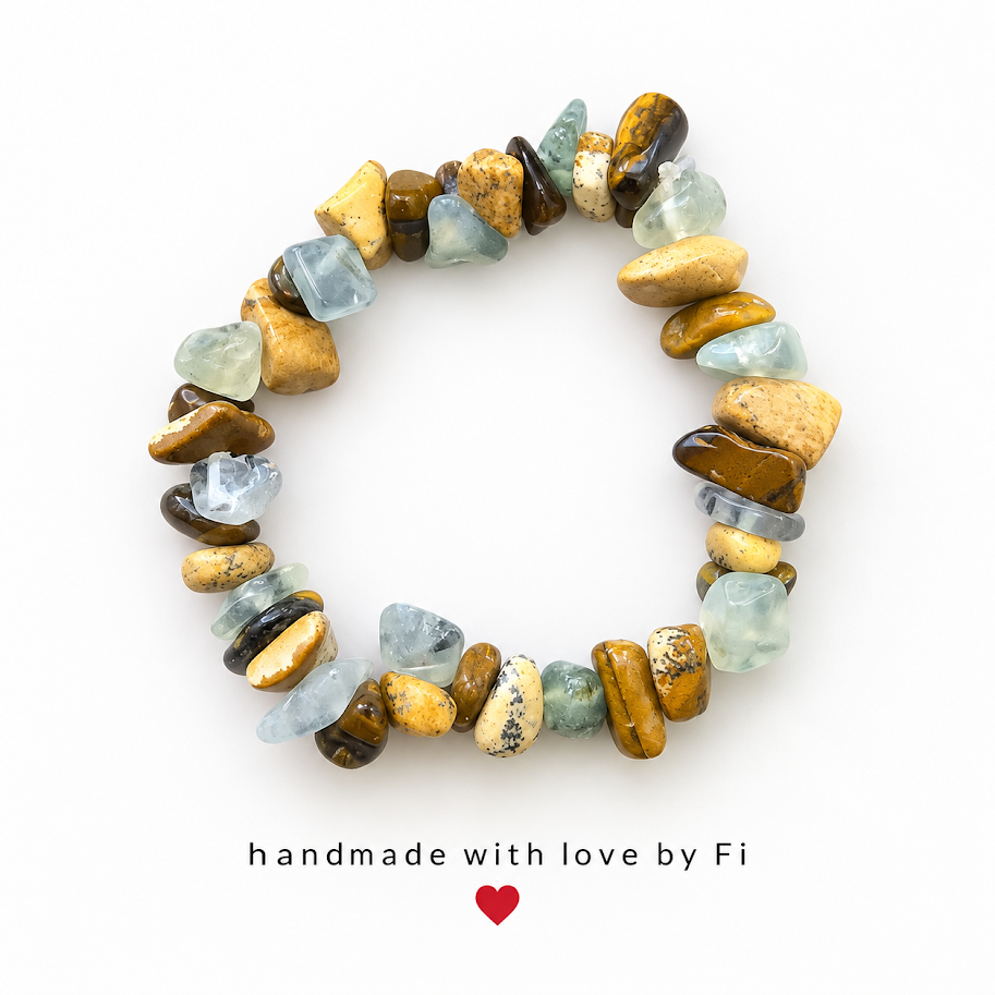 Tiger's Eye, Mookaite & Aquamarine Chunky Chip Bracelet handmade by Fi