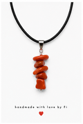 Red jasper chip pendant necklace on black leather cord handmade by Fi