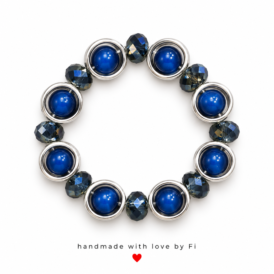 Royal Blue Cabochon & Navy Crystal Rondelle Bracelet handmade by Fi