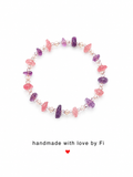 Cherry quartz and amethyst chip bracelet with clear crystal bicone spacers handmade by Fi