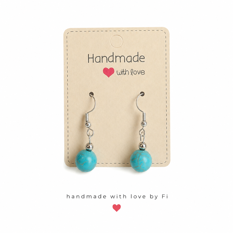 Turquoise drop earrings on silver-tone hooks handmade by Fi