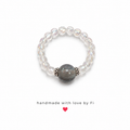 Crystal and labradorite stretch ring with silver spacers handmade by Fi