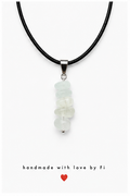 White moonstone chip pendant necklace on black leather cord handmade by Fi