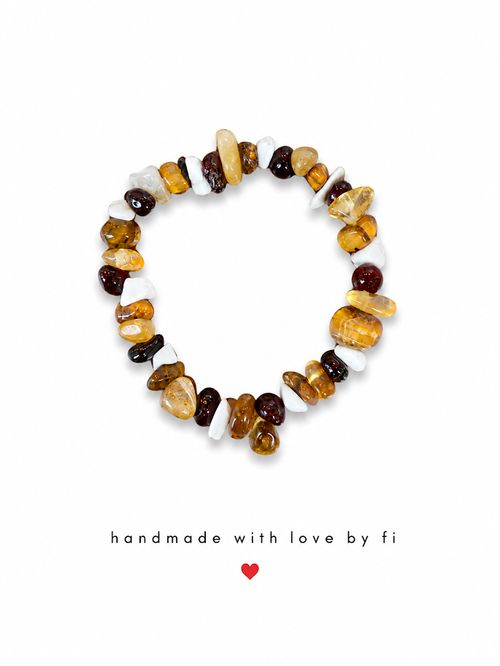 Amber tiger's eye and garnet chip stretch bracelet handmade by Fi