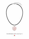Rose quartz heart pendant necklace on black cord handmade by Fi
