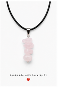Rose quartz chip pendant necklace on black leather cord handmade by Fi