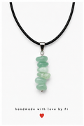 Green aventurine chip pendant necklace on black leather cord handmade by Fi