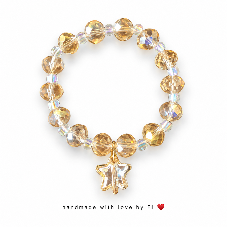 Golden Crystal Star Charm Bracelet handmade by Fi