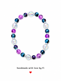 Blue tiger's eye, moonstone AB crystal and pink crackle quartz bracelet with crystal spacers handmade by Fi