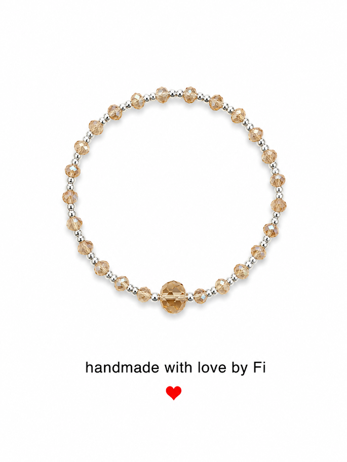 Champagne AB crystal bracelet with disco ball centrepiece and silver ball spacers handmade by Fi